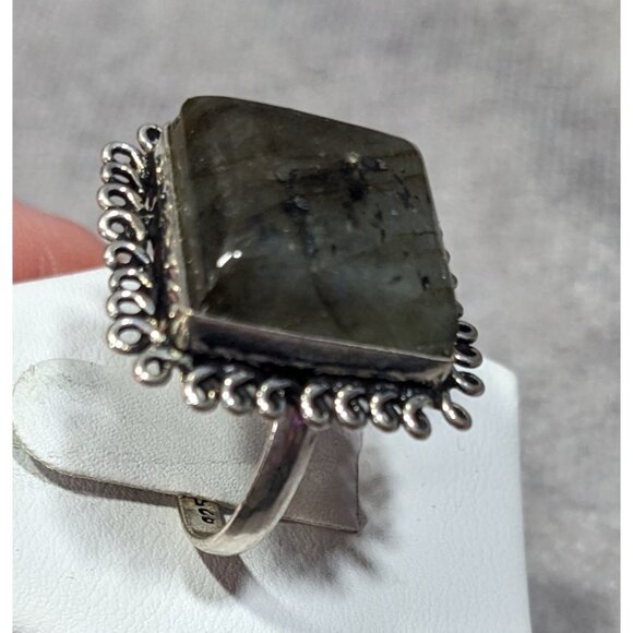 Whimsical Labradorite Square Cut Sterling Silver Ring Size 10 - Picture 6 of 16